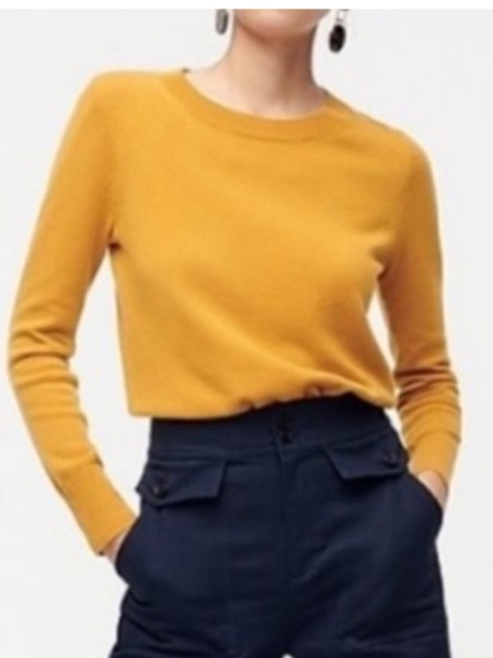 J Crew Cashmere Sweater Crew Neck Round Neck Long Sleeve Yellow Gold Size XL